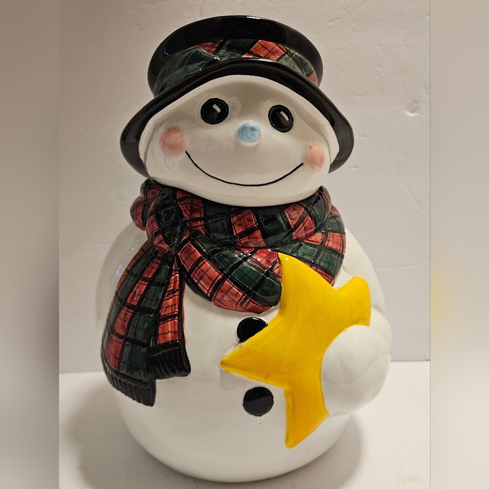 Sakura 1996 Snowden Snowman Cookie Jar Hand Painted Ceramic Holiday Jar